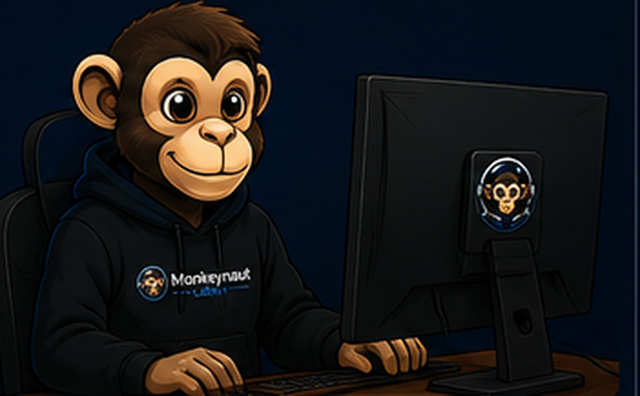 Monkey character working at a computer